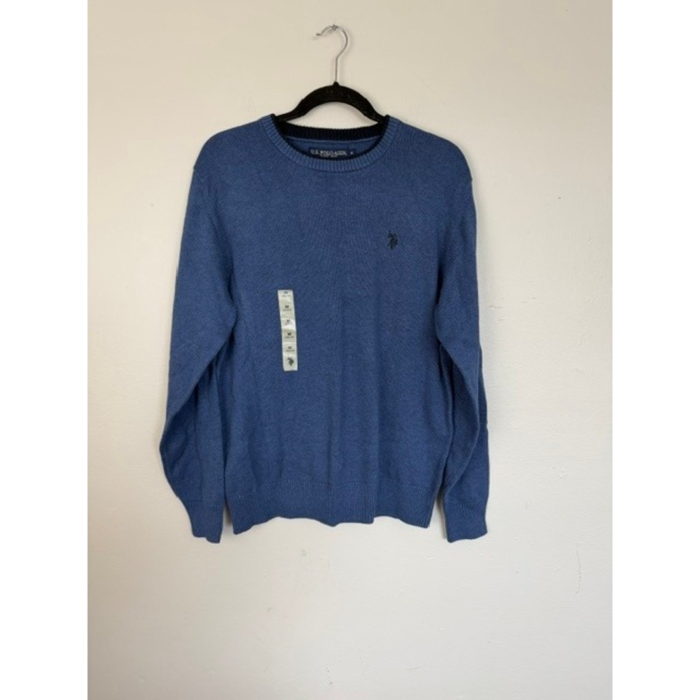 US Polo Assn Mens Crewneck Sweater Blue Heather Knit Pullover Pony Logo NWT M